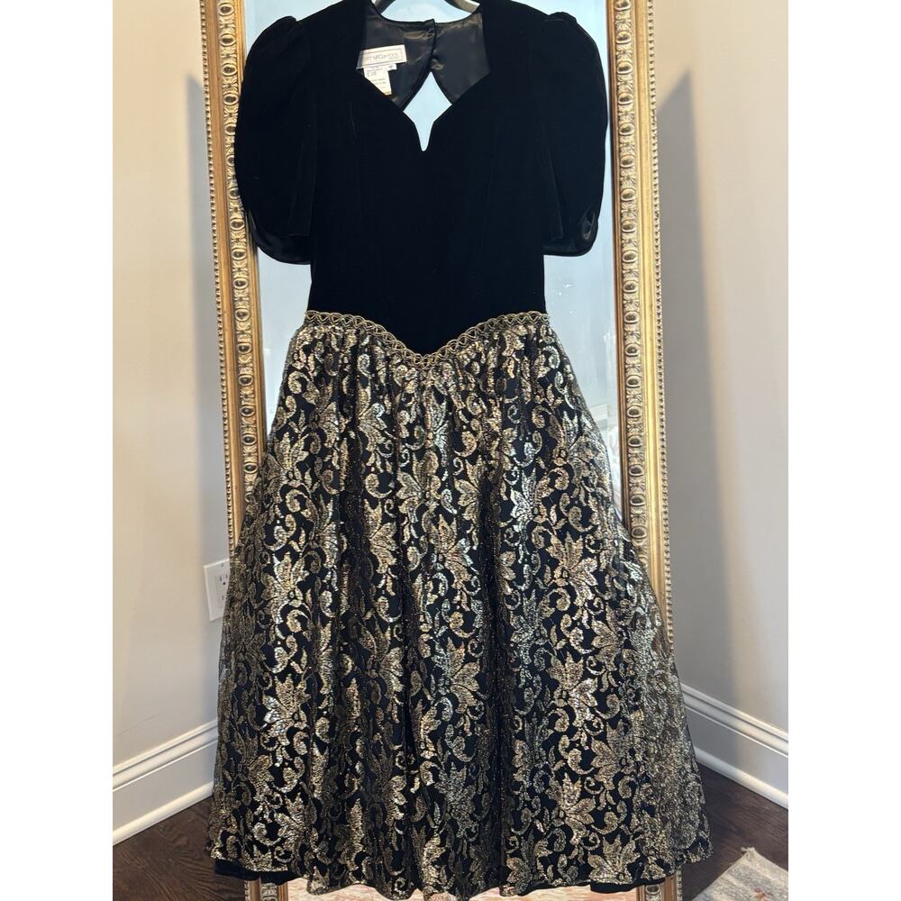 Vintage Scott McClintock gold & black velvet dress costume cosplay / metallic 8